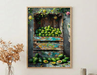 Byron Bay Avocado Art Print, Rustic Market Home Decor - Green Farm Town Summer Scenery