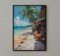 Fiji Seashell Market Coast Poster, Coastal Beach Home Decor - Tropical Island Town Summer Scenery