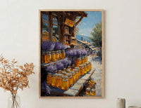 New Zealand Market Wall Art, Purple Lavender Home Decor - Golden Honey Town Summer View