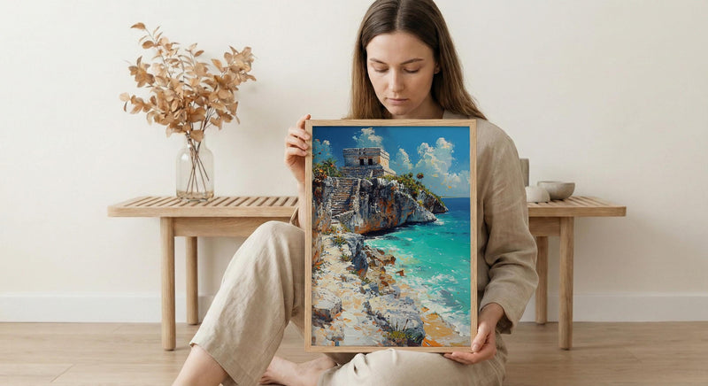 Tulum Ruins Poster, Mexico Beach Wall Decor - Mayan Stone Art
