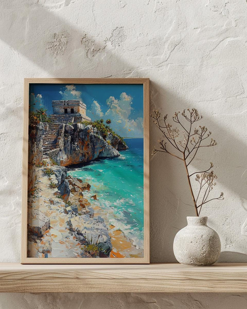 Tulum Ruins Poster, Mexico Beach Wall Decor - Mayan Stone Art