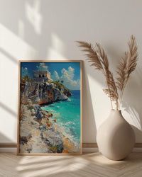 Tulum Ruins Poster, Mexico Beach Wall Decor - Mayan Stone Art