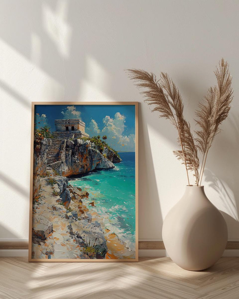 Tulum Ruins Poster, Mexico Beach Wall Decor - Mayan Stone Art