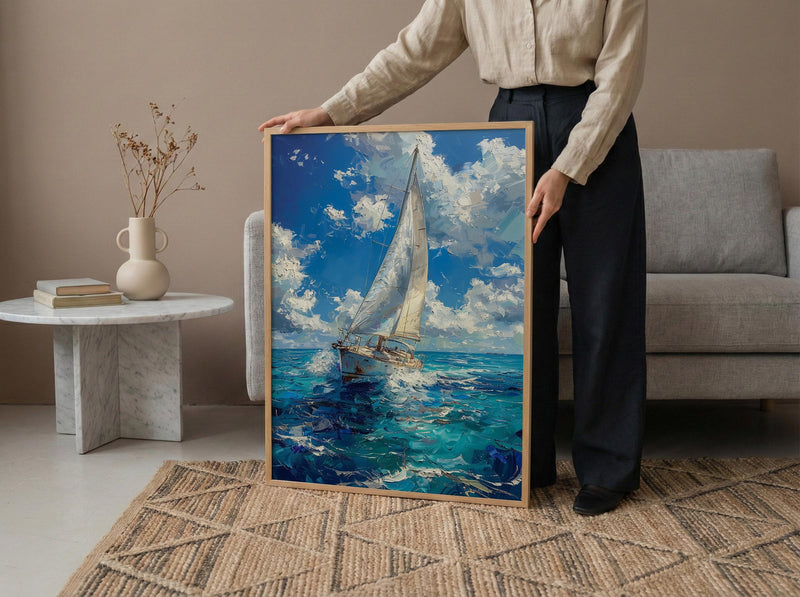 Los Roques Poster, Venezuela Ocean Wall Decor - White Sailboat Art