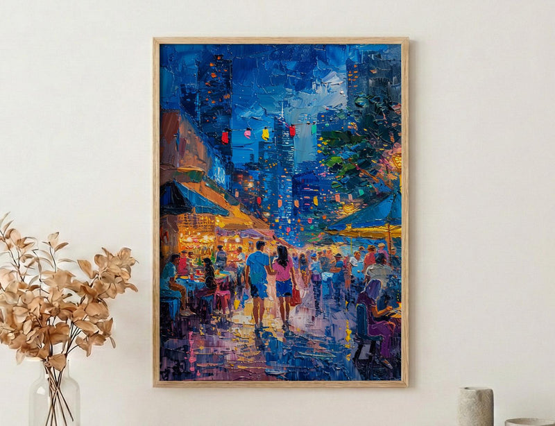Brisbane Night Market Art Print, Fairy Light Home Decor - Summer City Evening Town Beauty