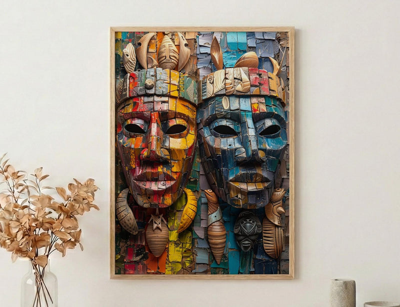 Samoa Carving Market Town Poster, Wooden Mask Home Decor - Tropical Island Town Summer Vibe
