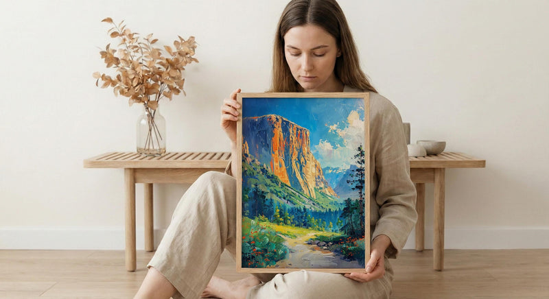 Yosemite National Park Art Print, Majestic El Capitan Nature Decor - Green Summer Valley