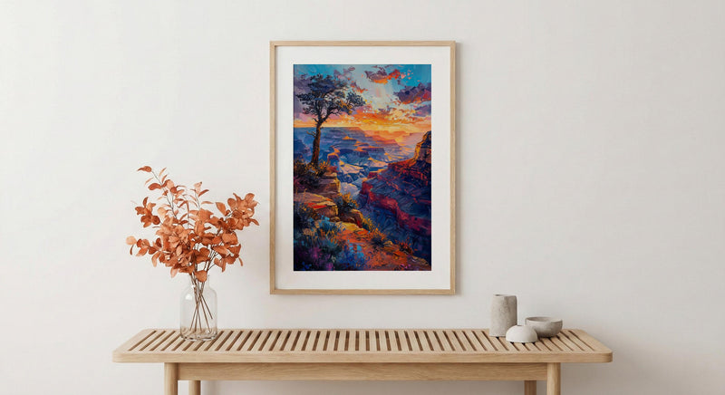 Grand Canyon Wall Art, Arizona Desert Travel Decor - Vibrant Orange Sunset Rock Formation