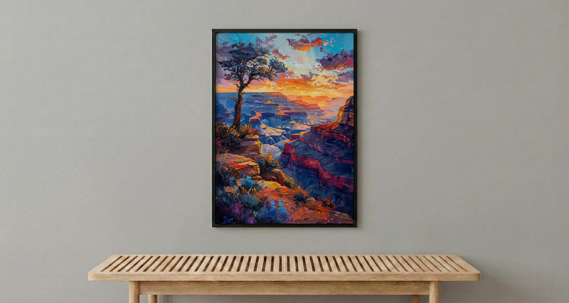 Grand Canyon Wall Art, Arizona Desert Travel Decor - Vibrant Orange Sunset Rock Formation