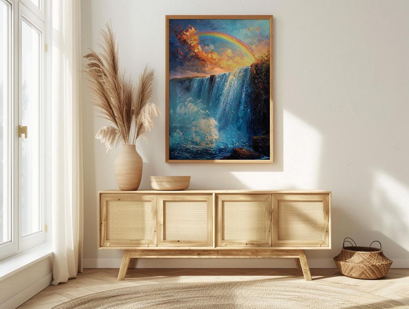 Niagara Falls Wall Art, Beautiful North America Travel Decor - Rushing Water Summer Rainbow