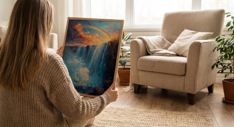 Niagara Falls Wall Art, Beautiful North America Travel Decor - Rushing Water Summer Rainbow
