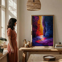 Antelope Canyon Art Print, Arizona Red Sandstone Travel Decor - Glowing Orange Light Beam