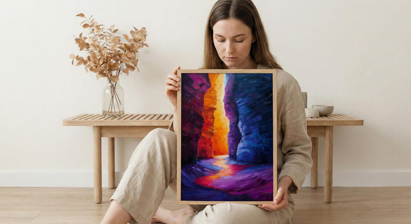 Antelope Canyon Art Print, Arizona Red Sandstone Travel Decor - Glowing Orange Light Beam