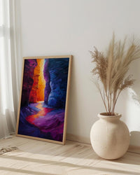Antelope Canyon Art Print, Arizona Red Sandstone Travel Decor - Glowing Orange Light Beam