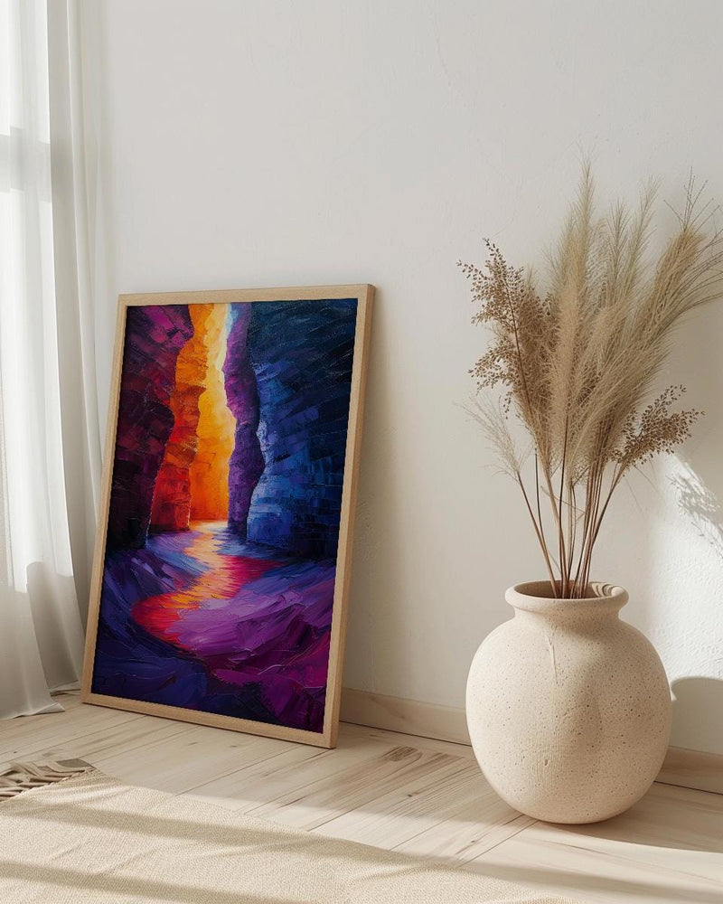 Antelope Canyon Art Print, Arizona Red Sandstone Travel Decor - Glowing Orange Light Beam