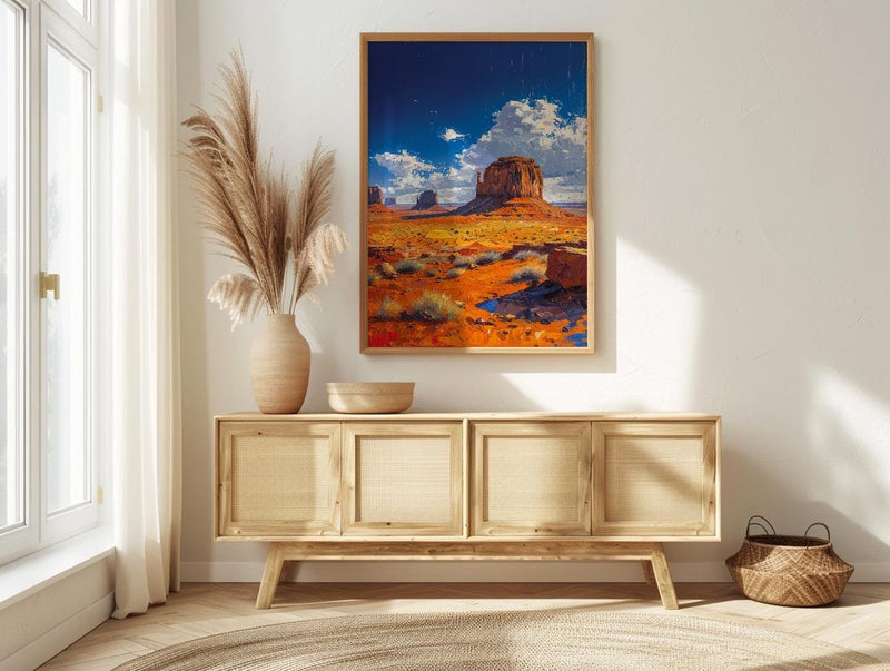 Monument Valley Wall Art, Western Desert Red Rock Decor - Bright Blue Summer Sky