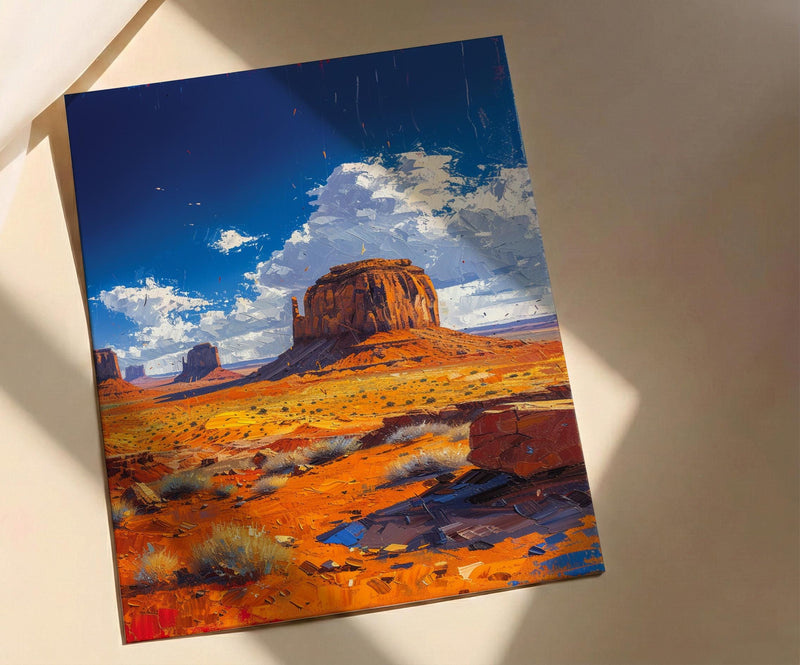 Monument Valley Wall Art, Western Desert Red Rock Decor - Bright Blue Summer Sky