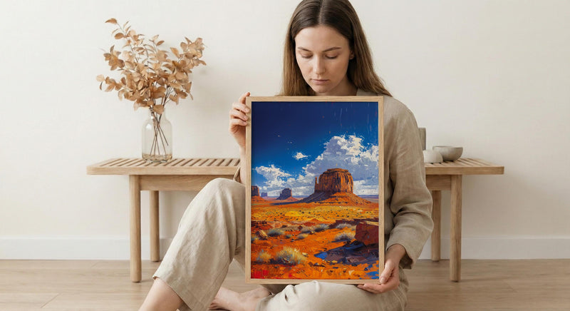 Monument Valley Wall Art, Western Desert Red Rock Decor - Bright Blue Summer Sky