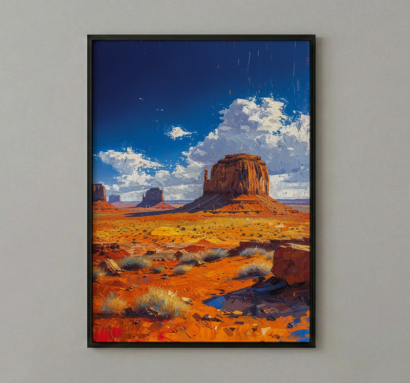 Monument Valley Wall Art, Western Desert Red Rock Decor - Bright Blue Summer Sky