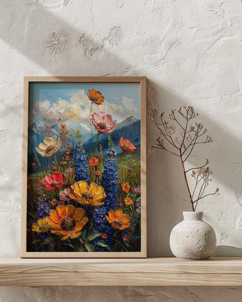 Rocky Mountain Nature Poster, Colorful Wildflower Meadow Summer Decor - Majestic Peak Landscape Art