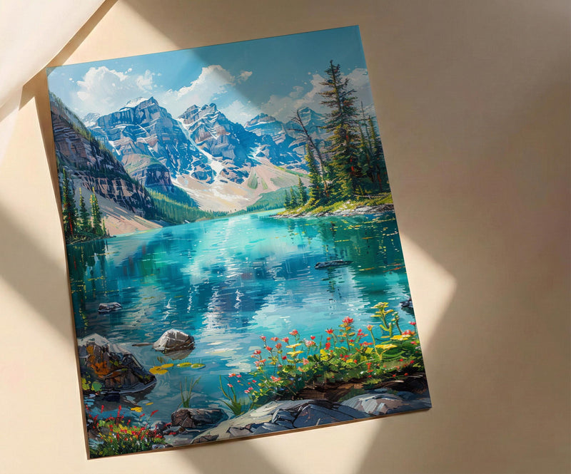 Glacier National Park Art Print, Majestic Montana Travel Decor - Lush Green Mountain Lake