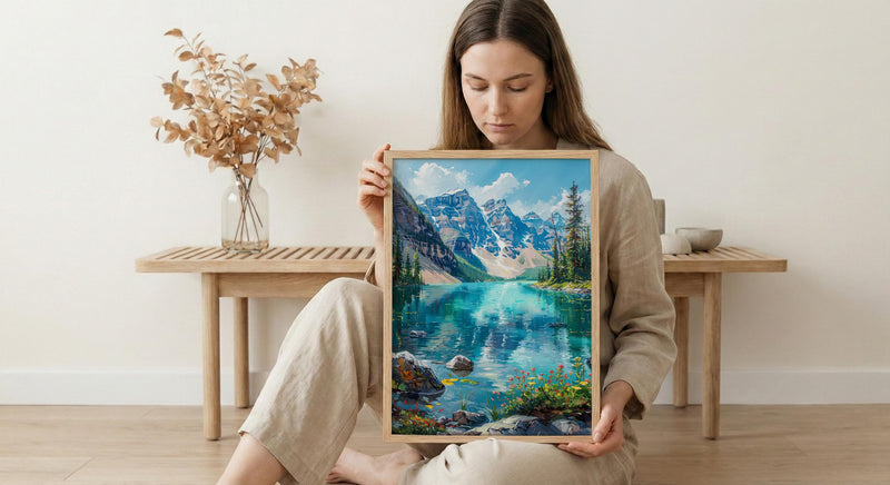 Glacier National Park Art Print, Majestic Montana Travel Decor - Lush Green Mountain Lake