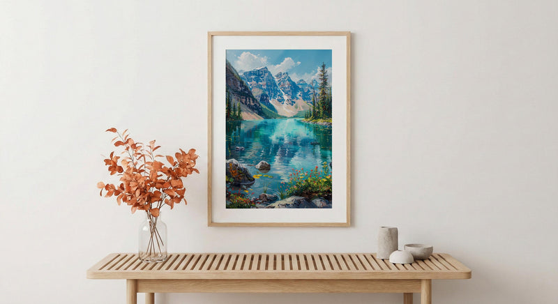 Glacier National Park Art Print, Majestic Montana Travel Decor - Lush Green Mountain Lake
