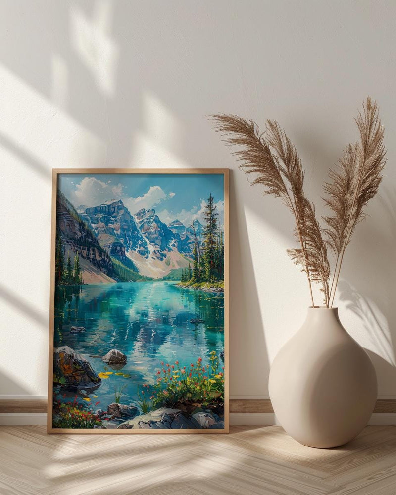 Glacier National Park Art Print, Majestic Montana Travel Decor - Lush Green Mountain Lake