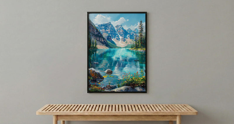 Glacier National Park Art Print, Majestic Montana Travel Decor - Lush Green Mountain Lake