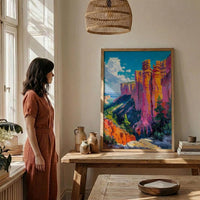 Bryce Canyon National Park Poster, Orange Hoodoo Rock Decor - Vibrant Summer Morning Landscape