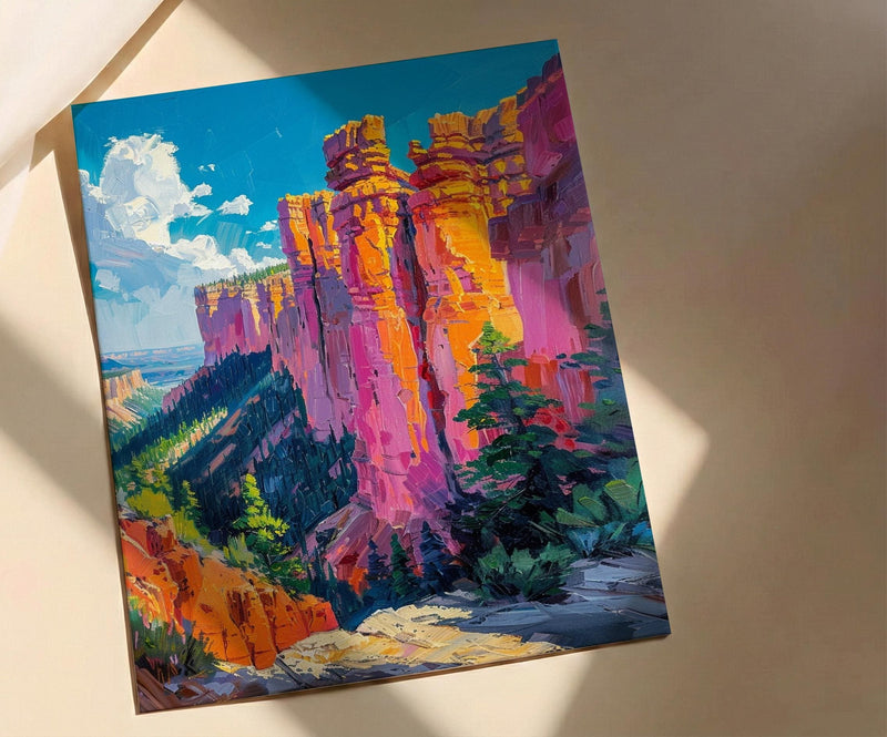 Bryce Canyon National Park Poster, Orange Hoodoo Rock Decor - Vibrant Summer Morning Landscape