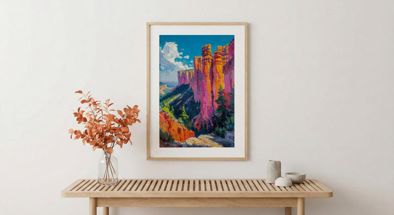 Bryce Canyon National Park Poster, Orange Hoodoo Rock Decor - Vibrant Summer Morning Landscape