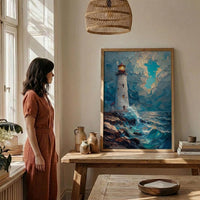 Acadia National Park Art Print, Maine Coast Lighthouse Decor - Crashing Ocean Wave Summer