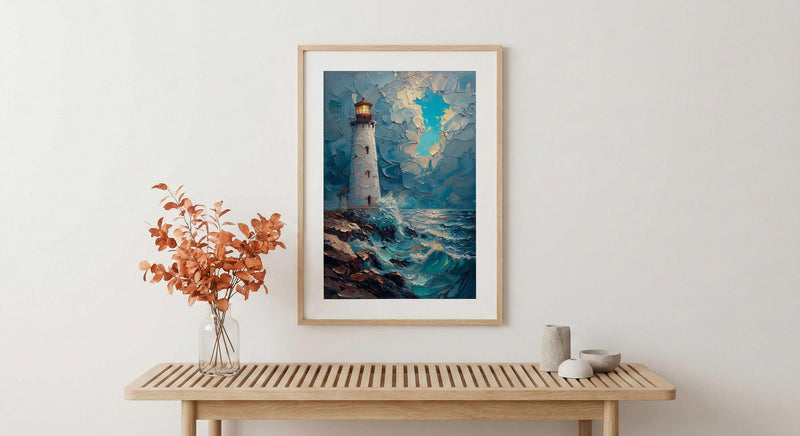 Acadia National Park Art Print, Maine Coast Lighthouse Decor - Crashing Ocean Wave Summer