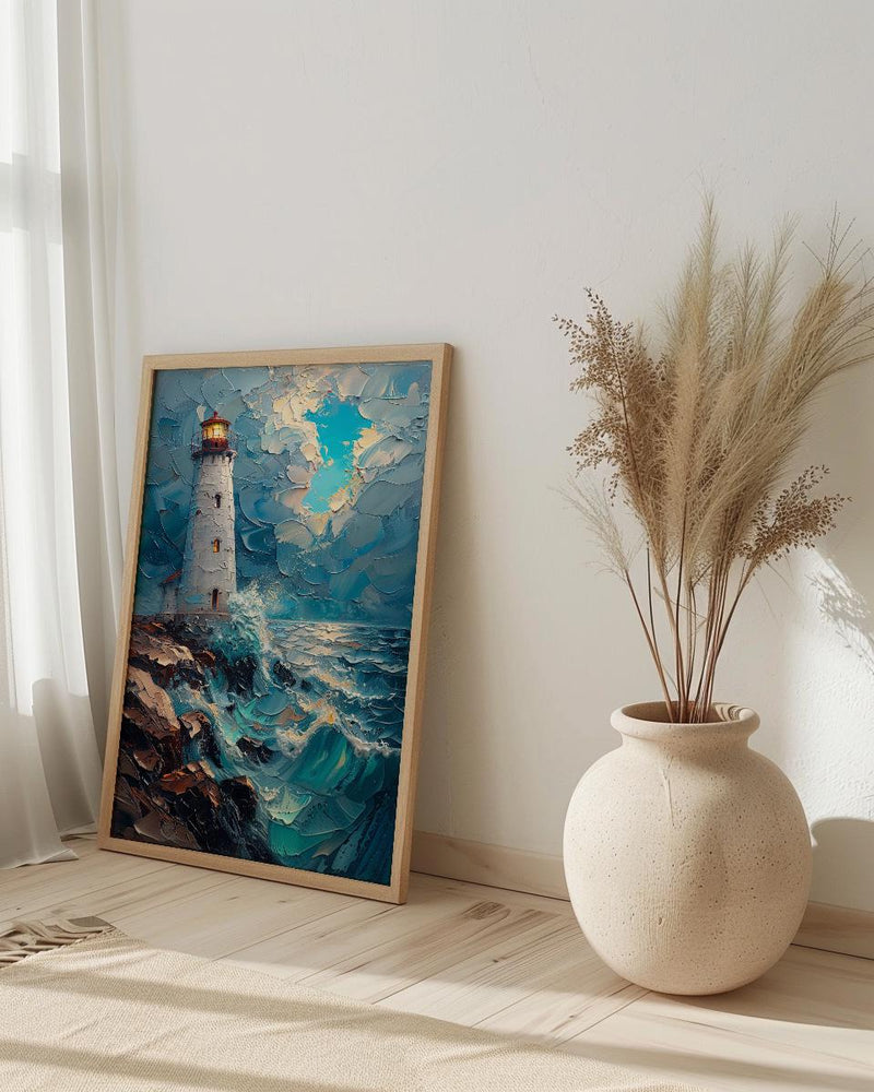 Acadia National Park Art Print, Maine Coast Lighthouse Decor - Crashing Ocean Wave Summer