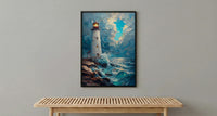 Acadia National Park Art Print, Maine Coast Lighthouse Decor - Crashing Ocean Wave Summer