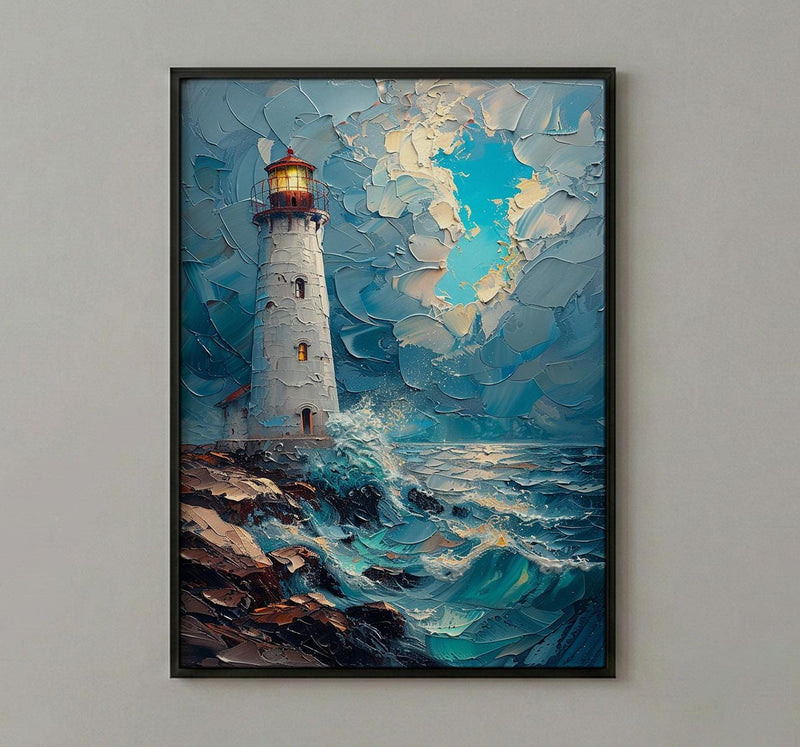 Acadia National Park Art Print, Maine Coast Lighthouse Decor - Crashing Ocean Wave Summer