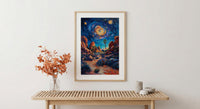 Joshua Tree Desert Wall Art, California Starlit Sky Decor - Glowing Night Nature Landscape