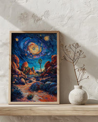 Joshua Tree Desert Wall Art, California Starlit Sky Decor - Glowing Night Nature Landscape