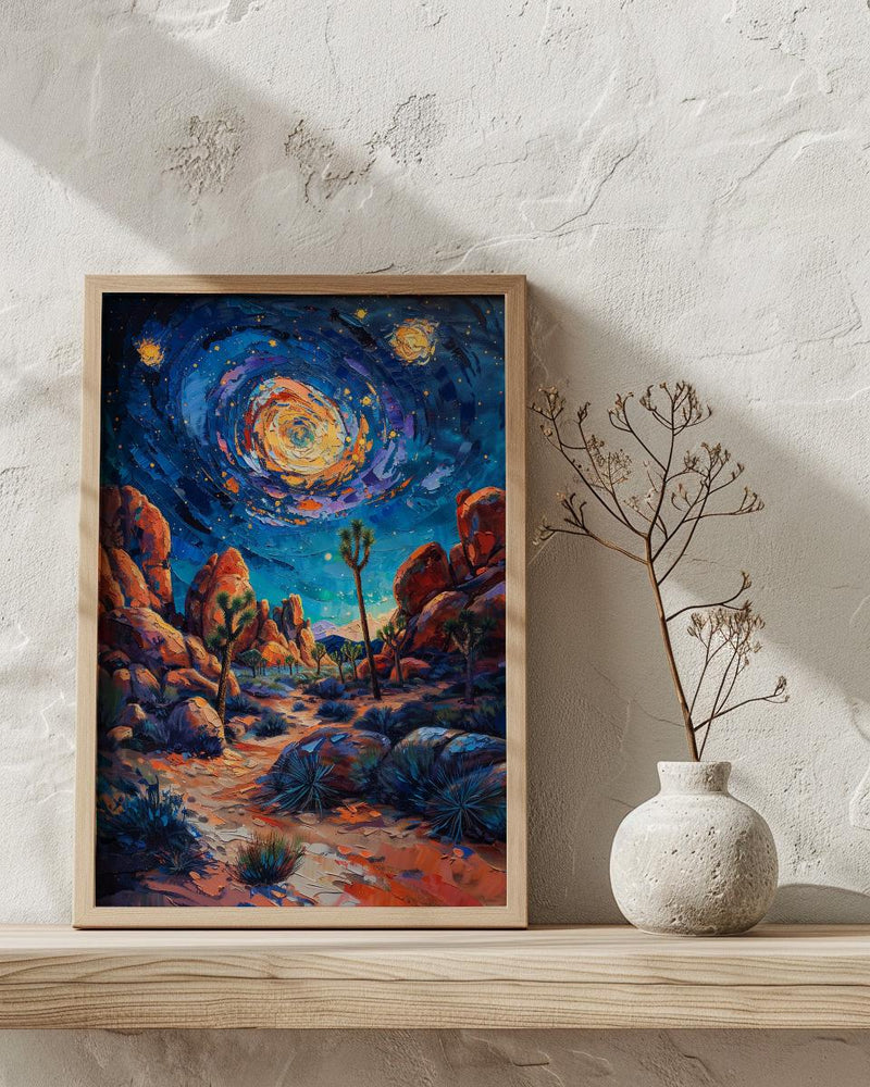 Joshua Tree Desert Wall Art, California Starlit Sky Decor - Glowing Night Nature Landscape