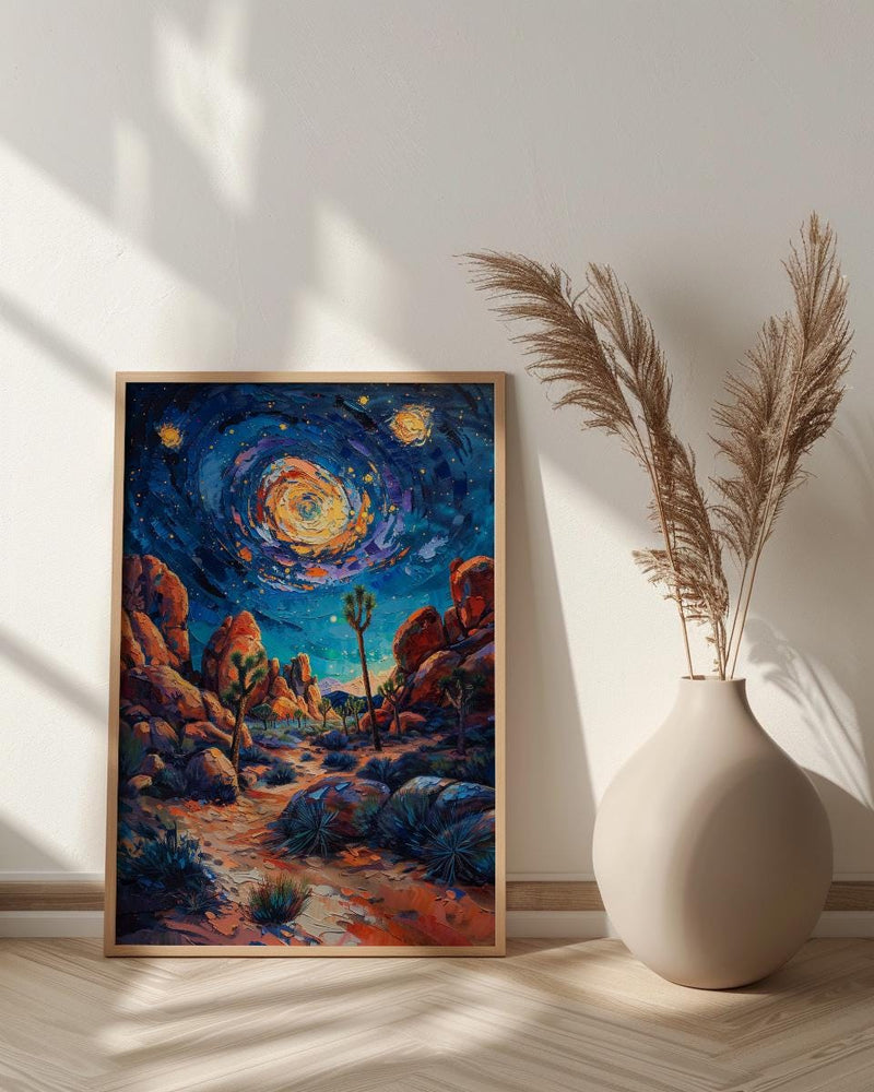Joshua Tree Desert Wall Art, California Starlit Sky Decor - Glowing Night Nature Landscape