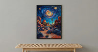 Joshua Tree Desert Wall Art, California Starlit Sky Decor - Glowing Night Nature Landscape