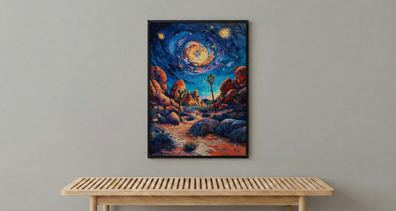 Joshua Tree Desert Wall Art, California Starlit Sky Decor - Glowing Night Nature Landscape