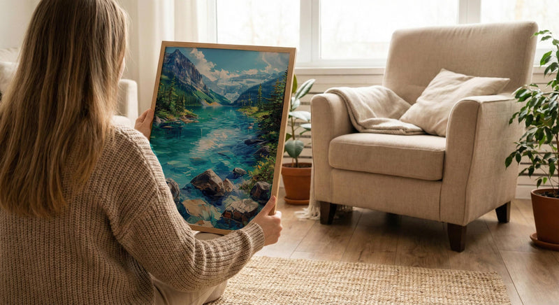 Lake Louise Canadian Rockies Poster, Emerald Green Water Decor - Bright Summer Mountain Landscape