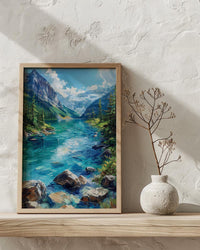 Lake Louise Canadian Rockies Poster, Emerald Green Water Decor - Bright Summer Mountain Landscape