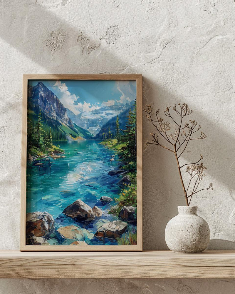 Lake Louise Canadian Rockies Poster, Emerald Green Water Decor - Bright Summer Mountain Landscape