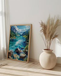 Lake Louise Canadian Rockies Poster, Emerald Green Water Decor - Bright Summer Mountain Landscape