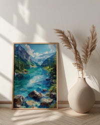 Lake Louise Canadian Rockies Poster, Emerald Green Water Decor - Bright Summer Mountain Landscape