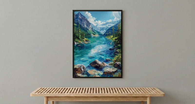 Lake Louise Canadian Rockies Poster, Emerald Green Water Decor - Bright Summer Mountain Landscape