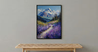 Mount Rainier Nature Art Print, Washington Wildflower Valley Decor - Purple Lupine Summer Bloom